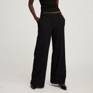 SPRWMN BLACK CREPE WIDE LEG PINTUCK TROUSER PANTS Size L
